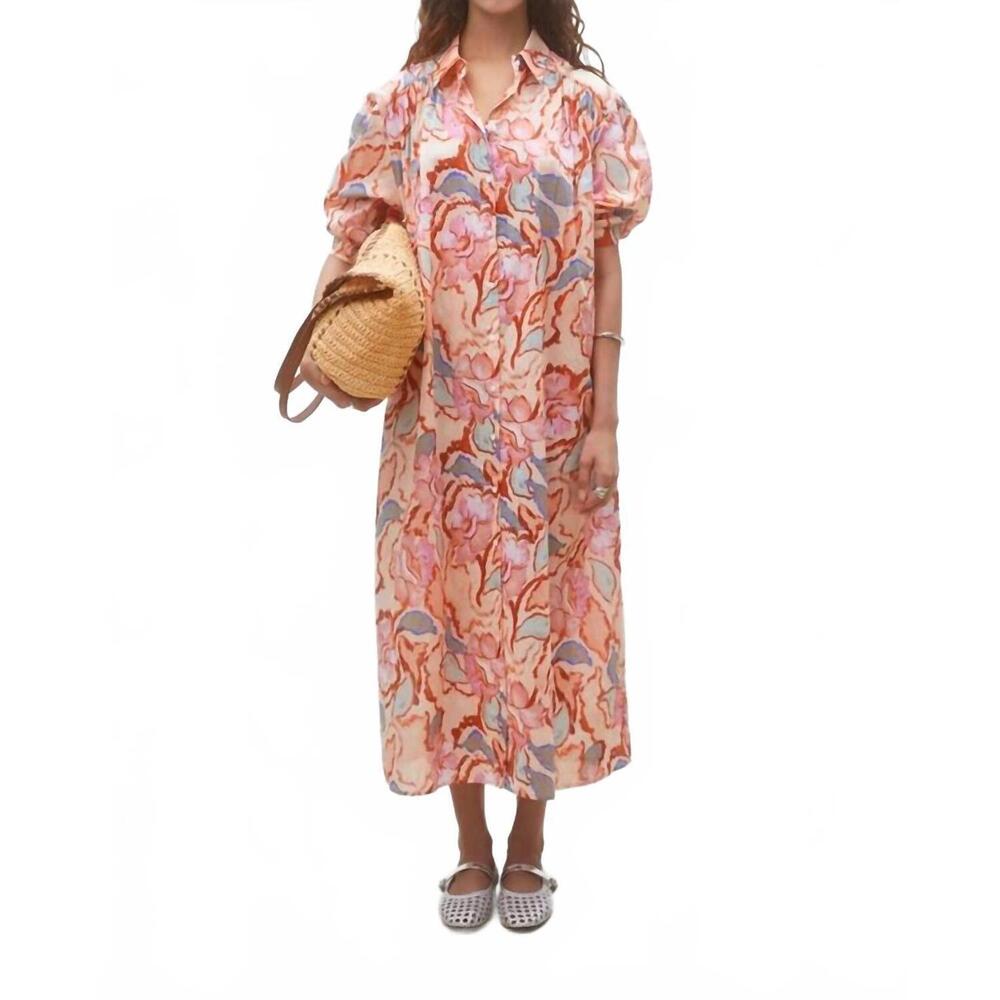 NEW SUNCOO cadix long shirt midi dress in blush